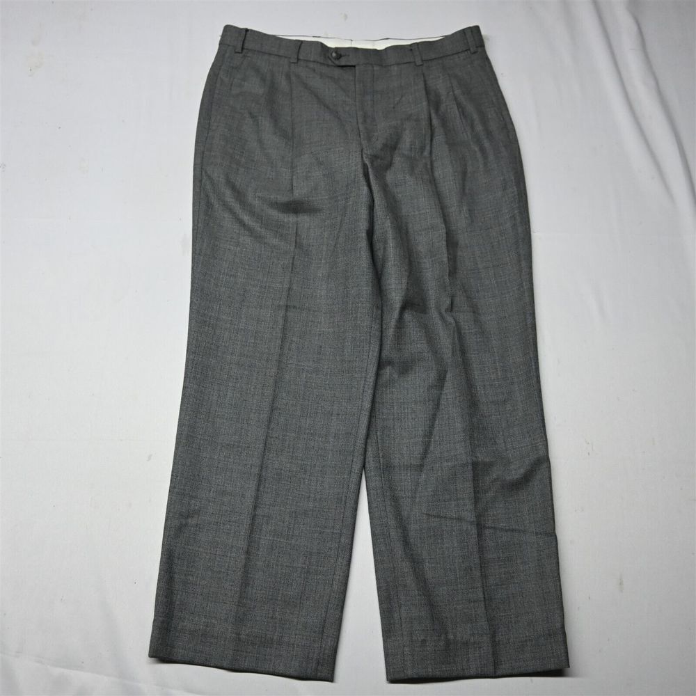 Bespoke 34x30‎ Gray Sharkskin Wool Old Money Pleated Mens Dress Pants